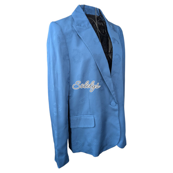 Zadig & Voltaire NWT Victor Jacquard Paisley 40 Large Blue Button Blazer Jacket - Picture 5 of 14